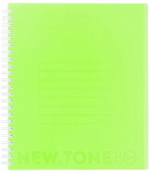 Тетрадь Hatber Premium, 80л, А5, клетка, пластиковая обложка, на гребне, серия NewTone Neon - Лайм