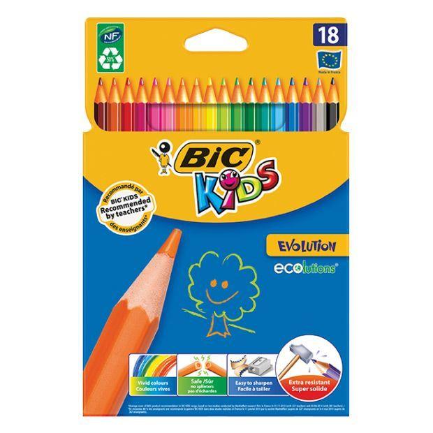 Карандаши BIC Kids, 18 цветов, серия Evolution ECOlutions, пластиковые, в картонной упаковке