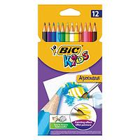 Карандаши акварельные BIC Kids, 12 цветов, серия Aquacouleur, деревянные, в картонной упаковке