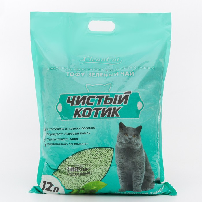 Чистый котик Наполнитель тофу, зелёный чай, 12 л