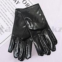 Перчатки для рук тонкие трикотажные лакированная кожа черные