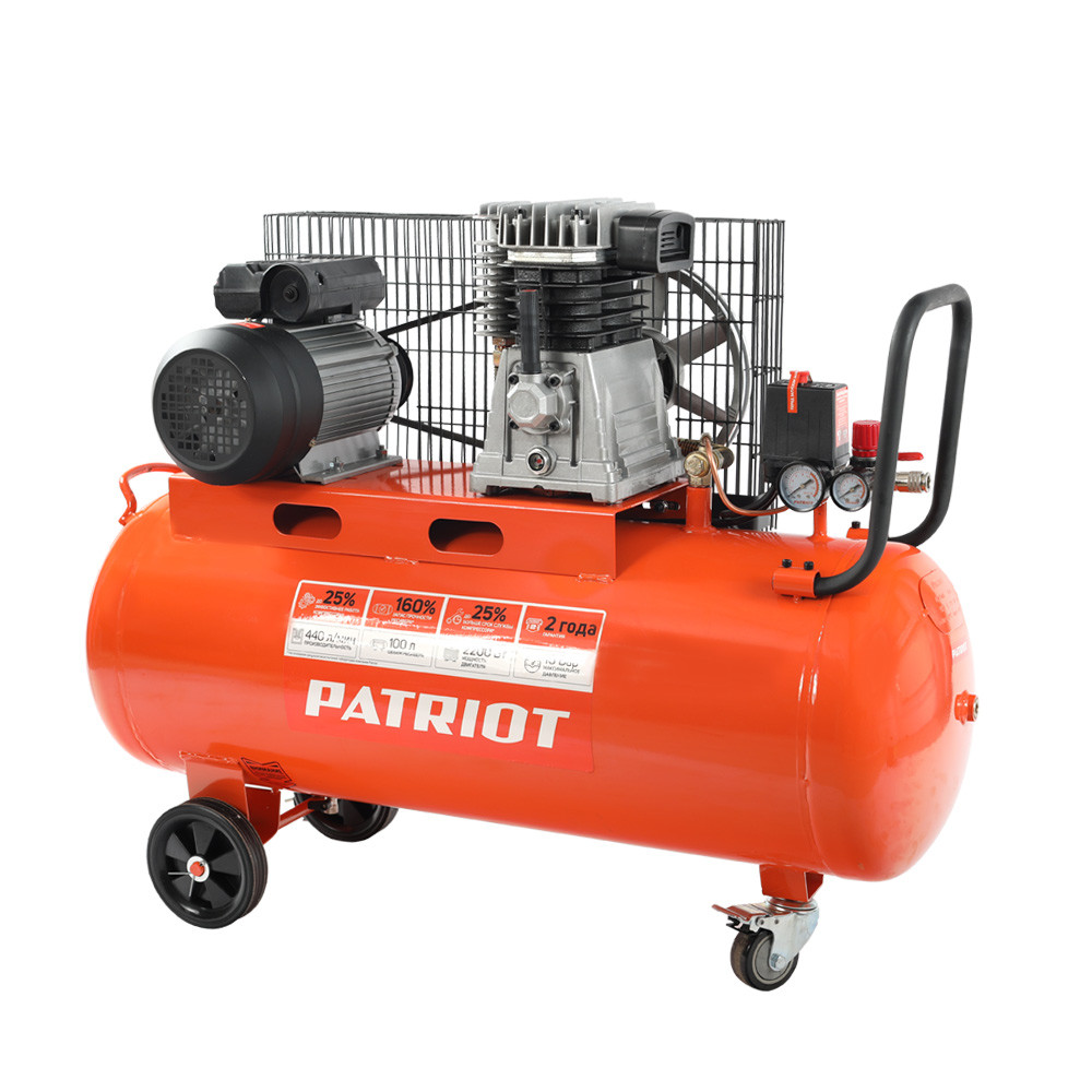 Компрессор поршневой ременной PATRIOT PTR 100-440I 525301965 (2,2 кВт; 100л; 440 л/мин; 10 бар; 220В; масляны