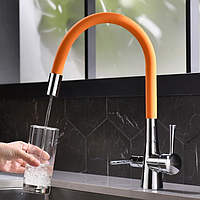 LM3075C-Orange COMFORT Смес-ль для кух, с гиб излив, с подключ к фильт питьевой воды, хром/оранже