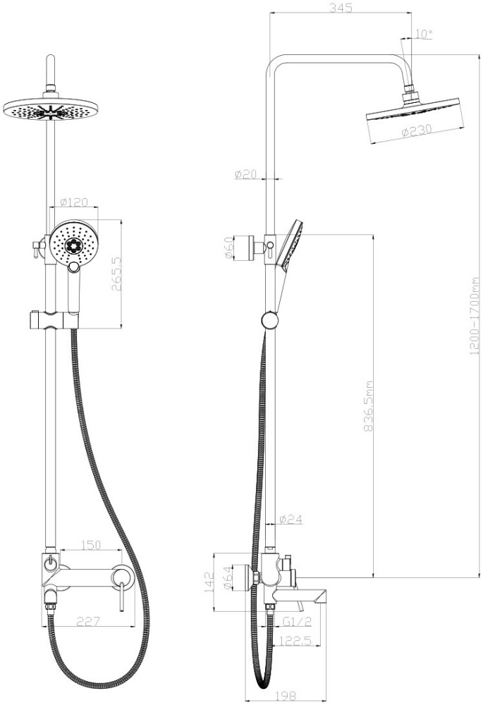 LM3862C Смеситель для ванны с верхней душ лейкой Тропический дождь, с поворотным изл, хром - фото 2 - id-p100261384