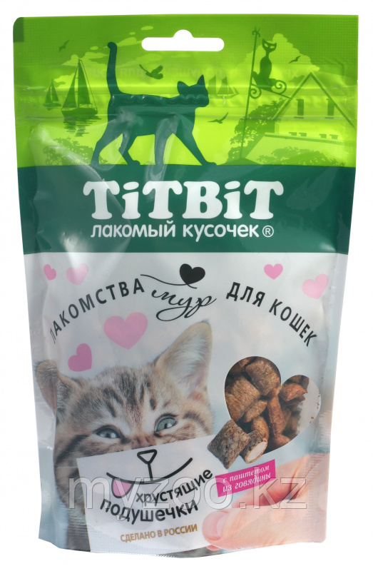 Лакомство для кошек "Titbit" хрустящие подушечки с паштетом из говядины 100гр