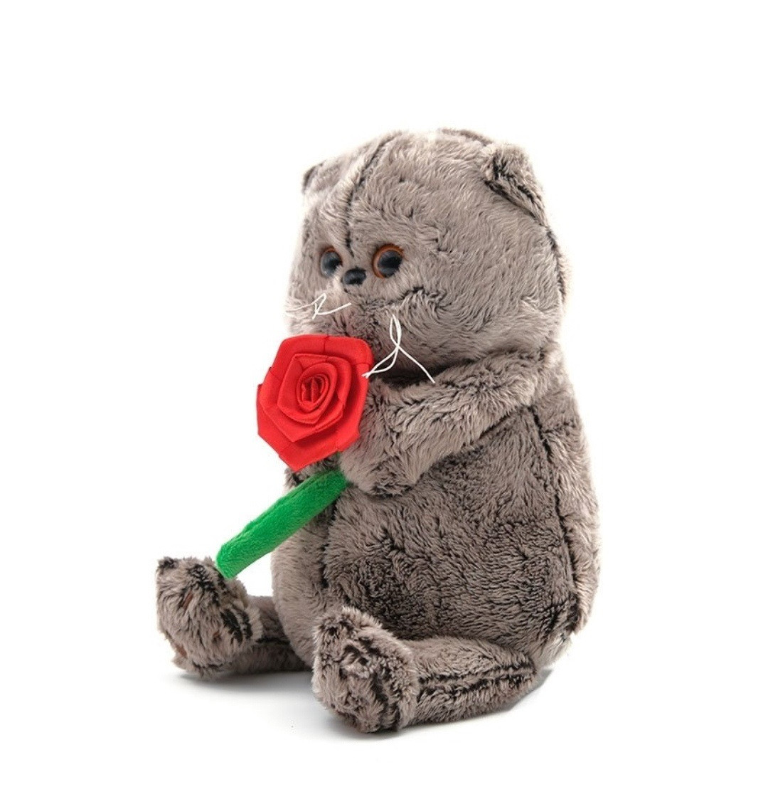 Мягкая игрушка Кот Басик с розой (30 см)