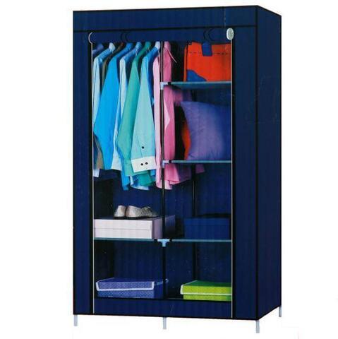 Шкаф-кофр двухсекционный тканевый HCX Storage Wardrobe 8890 с быстросборным каркасом (Темно-синий) - фото 1 - id-p100274445