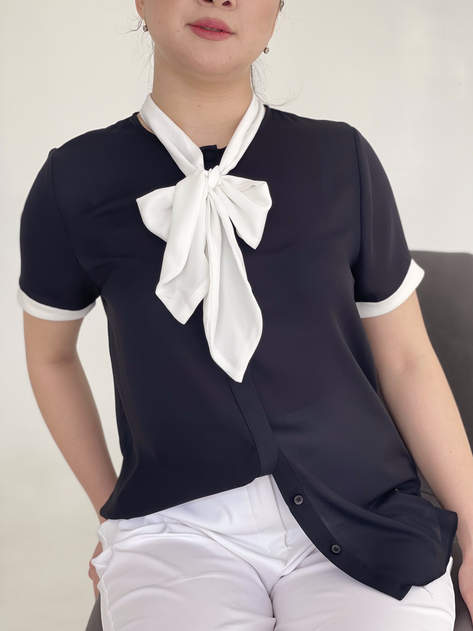 Женская блузка So French. Франция. Цвет: черный/белый. Размер EUR 36-42 - фото 2