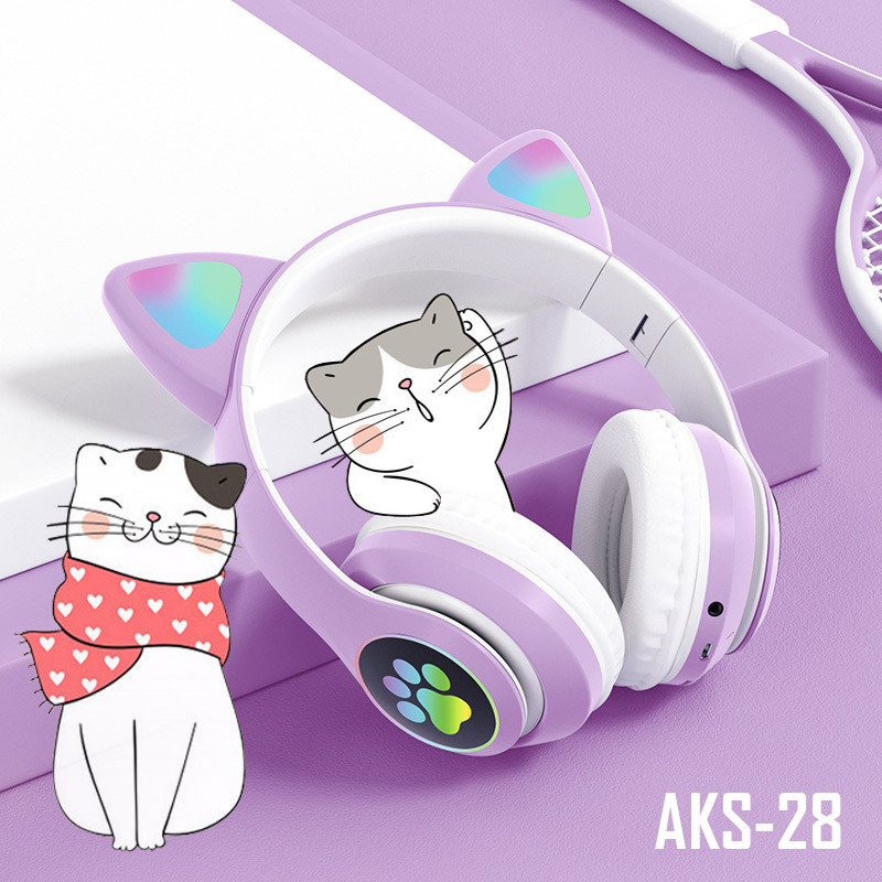 Беспроводные наушники AKS-28 CAT EAR Фиолетовый - фото 1 - id-p100286789