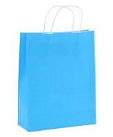 Пакет бумажный с прямоугольным дном и крученными ручками 240*140*270 70гр голубой 300шт/кор