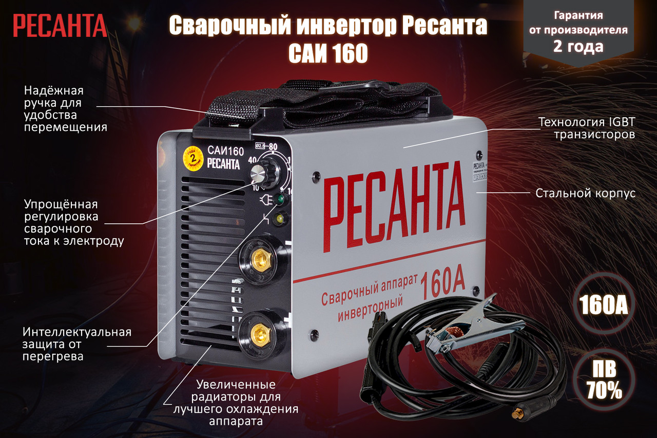 Инверторный Сварочный аппарат РЕСАНТА САИ-160 - фото 2 - id-p71843055