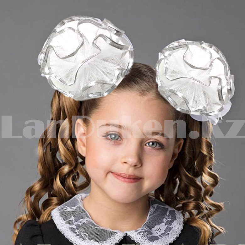 Бантики для волос на резинке 2 шт. в наборе с серебристой атласной лентой - фото 5 - id-p100290960
