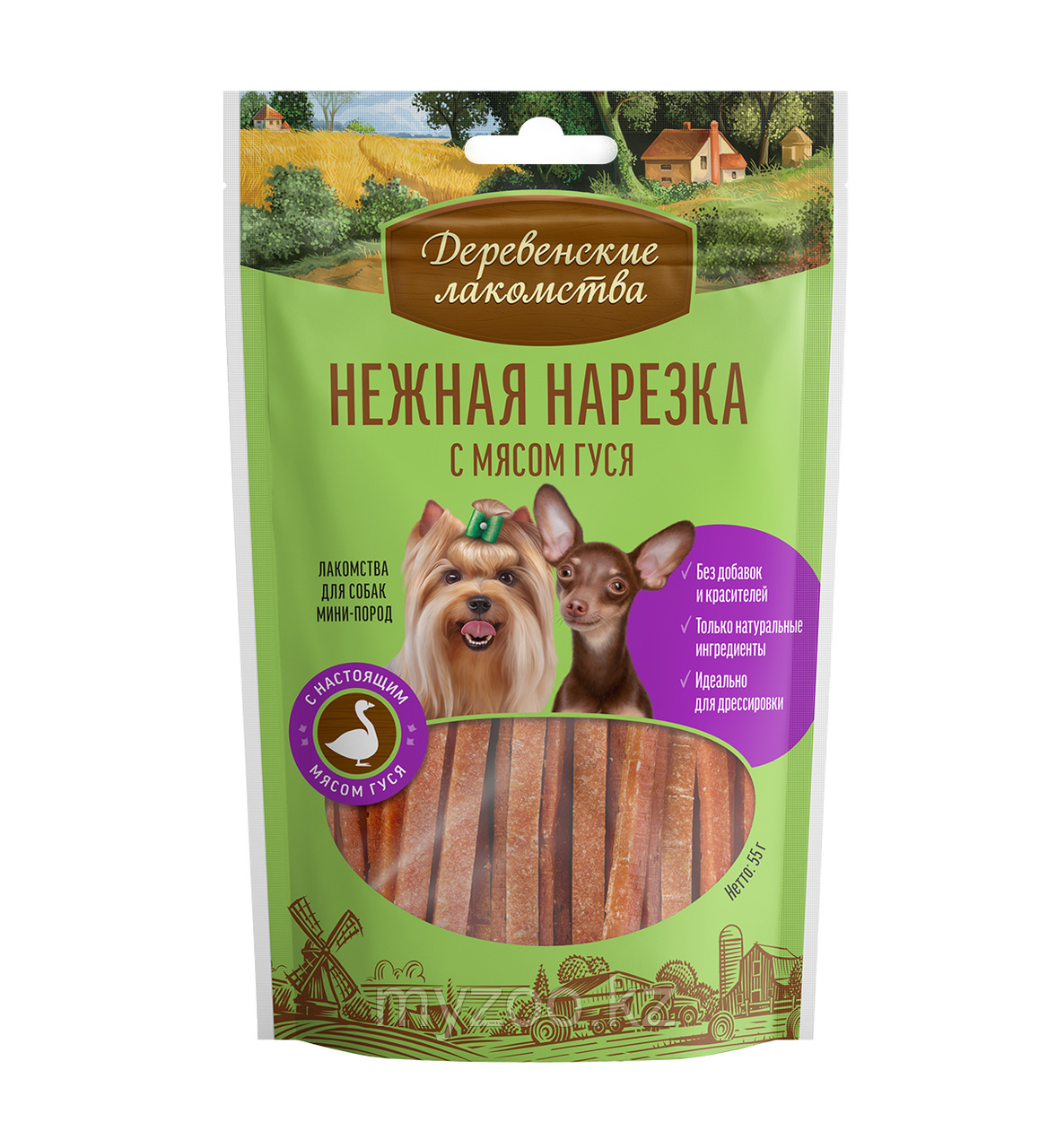 Деревенские лакомства для собак мини-пород, Нежная нарезка с мясом гуся, 55гр.