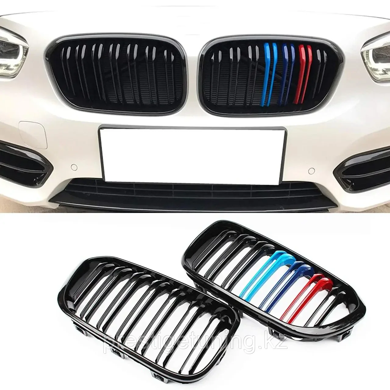Решетка радиатора на BMW F20/F21 2015-17 ноздри в стиле M1 (Черный цвет + M Color)