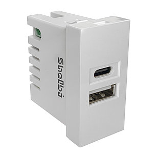 Shelbi 2- портовая USB и Type-C Розетка зарядка 45х22.5, белая