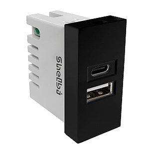 Shelbi 2- портовая USB и Type-C Розетка зарядка 45х22.5, чёрная