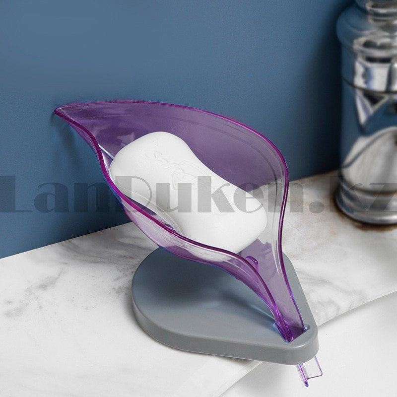 Мыльница с подставкой настольный на присосках пластиковый в форме лепестка фиолетовый - фото 5 - id-p100307197