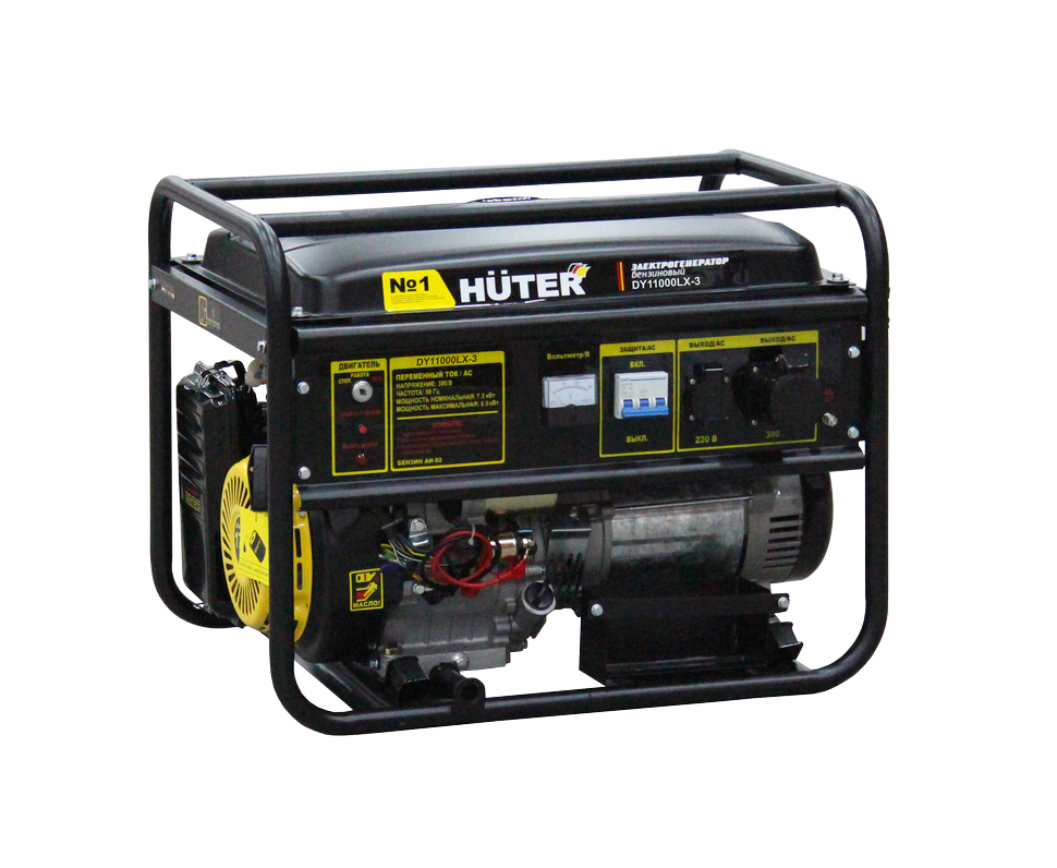 Электрогенератор Huter DY11000LX-3 64/1/73 (9 кВт, 380 В, ручной/электро, бак 25 л) - фото 3 - id-p100308309