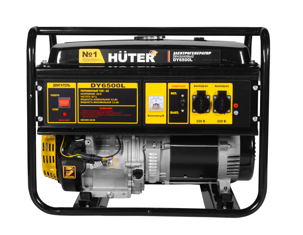 Бензиновый генератор HUTER DY6500L 64/1/6 (5.0 кВт, 220 В, ручной старт, бак 22 л) - фото 2 - id-p100309887