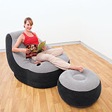 Кресло надувное c пуфиком для ног Intex Ultra Lounge с велюровым покрытием (Серый), фото 4