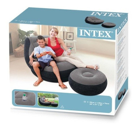 Кресло надувное c пуфиком для ног Intex Ultra Lounge с велюровым покрытием (Серый) - фото 6 - id-p100317828