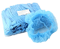 Шапочки спанбонда на резинке, 100 шт в упаковке (голубые/белые)