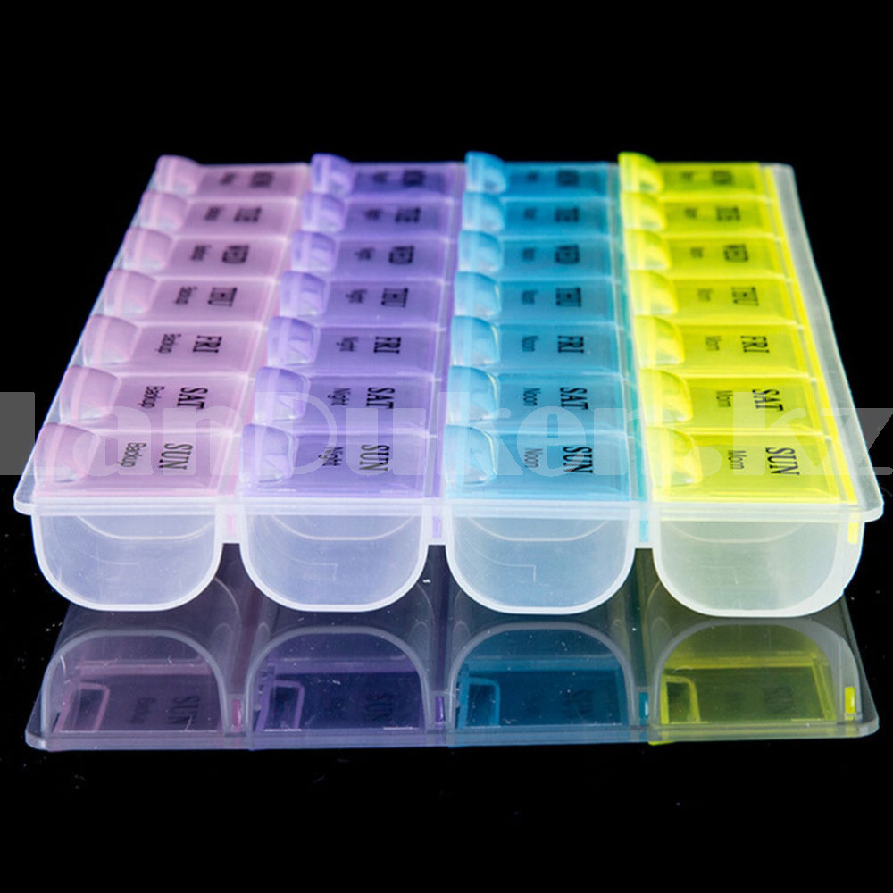 Таблетница дорожная с 28 ячеек (4 недели) контейнер для хранения таблеток цветная - фото 5 - id-p100321177