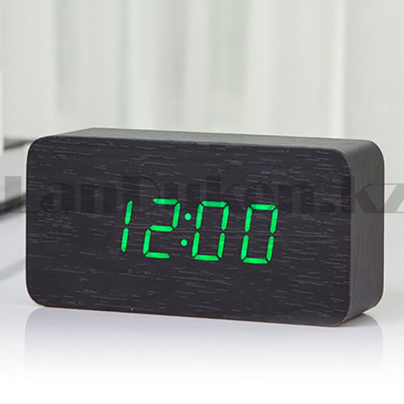 Настольные цифровые часы с будильником от сети и электрические с календарем под дерево черные 1259G - фото 7 - id-p100322289