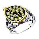 Кольцо из золочёного серебра с фианитами SOKOLOV чернение 95010152, фото 7