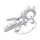 Кольцо из серебра с жемчугом и фианитами SOKOLOV покрыто  родием 94013142, фото 6