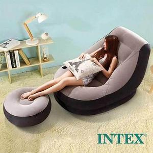 Кресло надувное c пуфиком для ног Intex Ultra Lounge с велюровым покрытием (Серый)