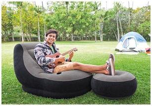 Кресло надувное c пуфиком для ног Intex Ultra Lounge с велюровым покрытием (Серый), фото 3