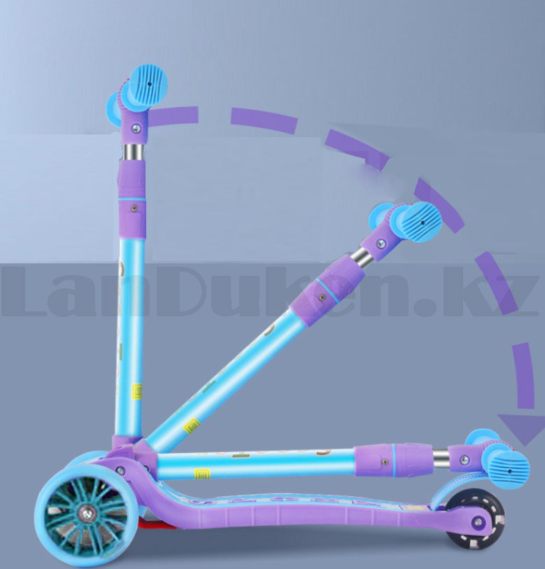 Детский самокат трехколесный складной с LED подсветкой колес с регулируемой ручкой Sport scooter голубой - фото 8 - id-p89031179