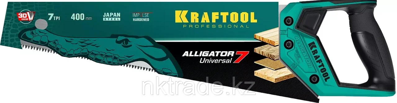 Ножовка универсальная "Alligator Universal 7", 400 мм, 7 TPI 3D зуб, KRAFTOOL - фото 4 - id-p98547507