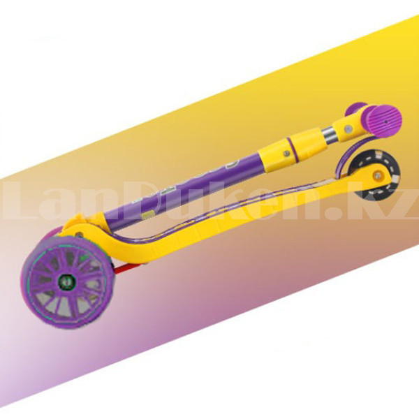 Детский самокат трехколесный складной с LED подсветкой колес с регулируемой ручкой Sport scooter фиолетовый - фото 9 - id-p89020064