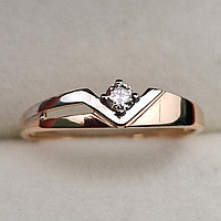 Золотое кольцо с бриллиантом 0.061Сt SI1/J, VG - Cut, фото 1