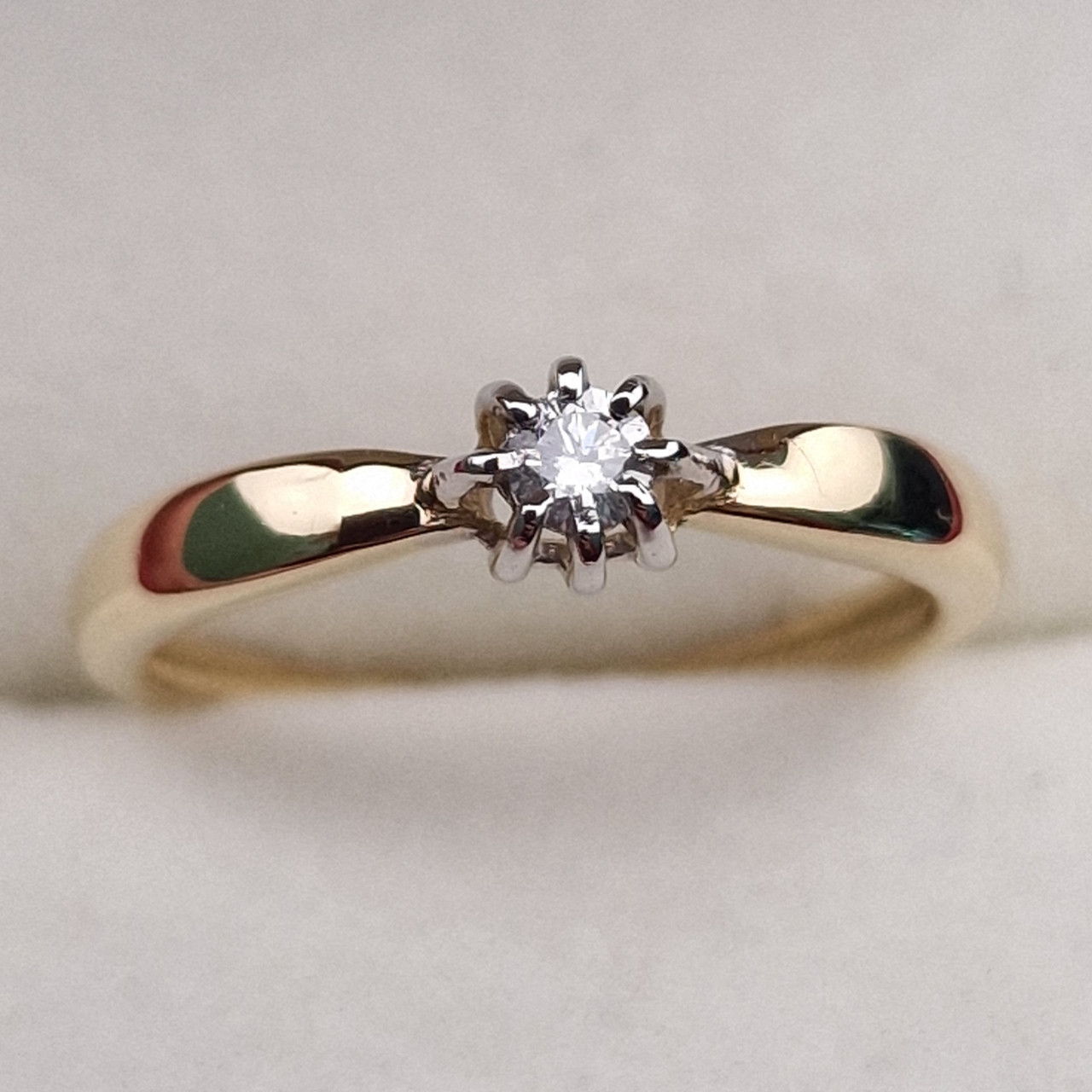 Золотое кольцо с бриллиантом 0.076Сt SI1/H, VG - Cut - фото 8 - id-p100358756