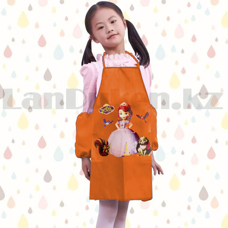 Детский фартук для творчества с манжетами с передними карманами Принцесса София оранжевый - фото 1 - id-p100361374