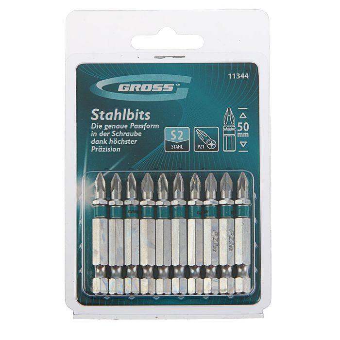 Набор бит GROSS 11344, PZ1х50, сталь S2, 10 шт (id 100366957)