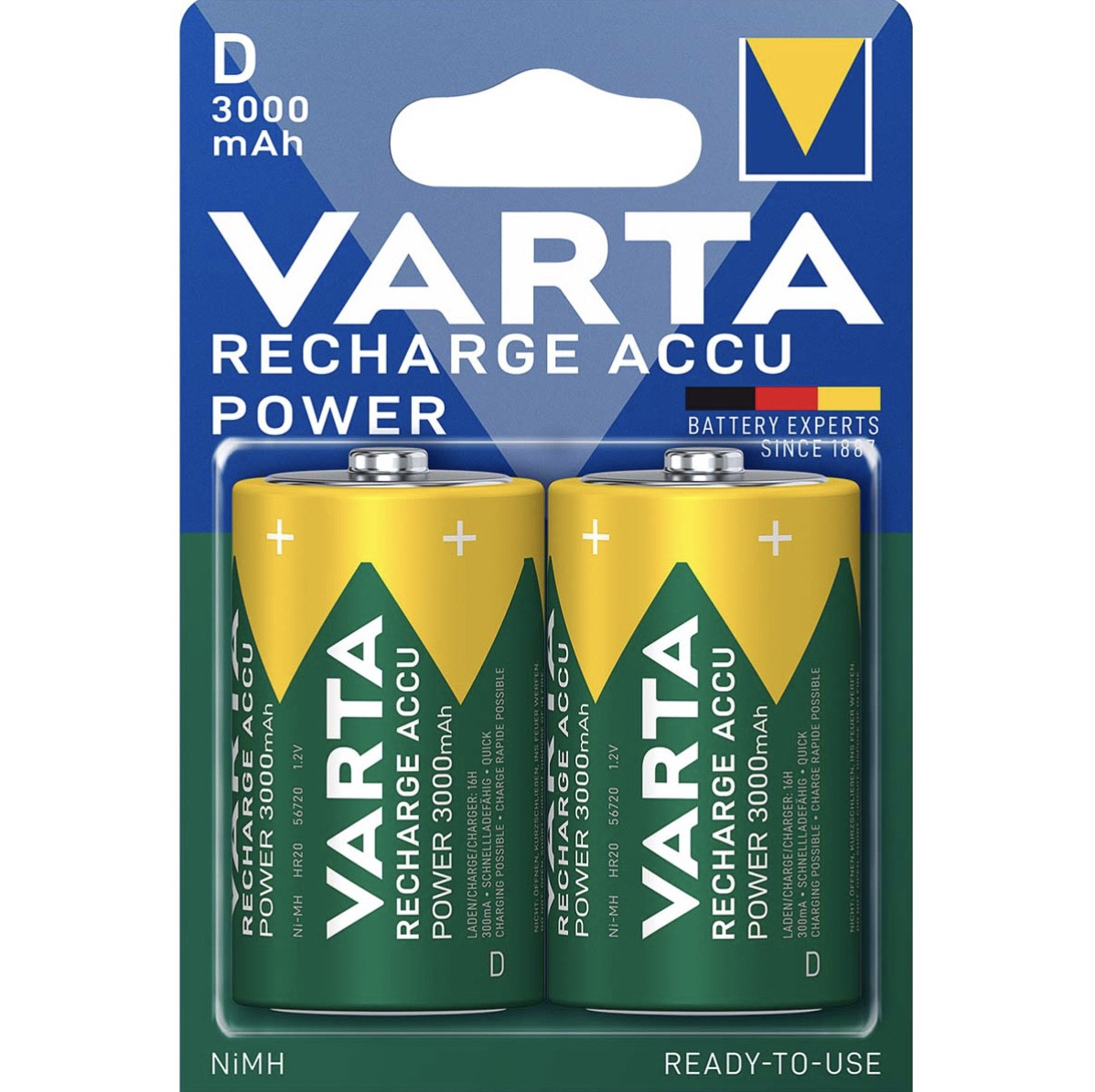 Аккумуляторы Varta Recharge Accu Power NiMH D/HR20 3000 mAh 1.2V, 2шт - фото 1 - id-p100368230