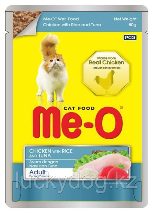 Me-O 80г Курица с рисом и тунцом Пауч для кошек влажный корм