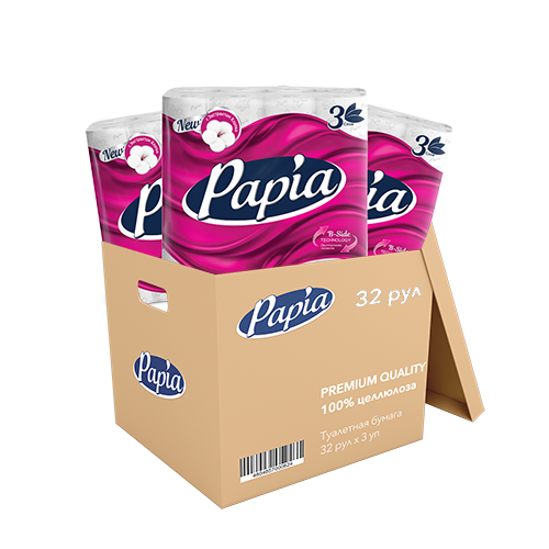 Туалетная бумага Papia 32 рулона блок (3 упаковки)