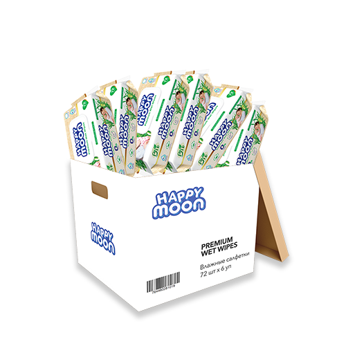 Влажные салфетки Happy Moon Premial 72 шт * 6 упаковок (432 салфетки )