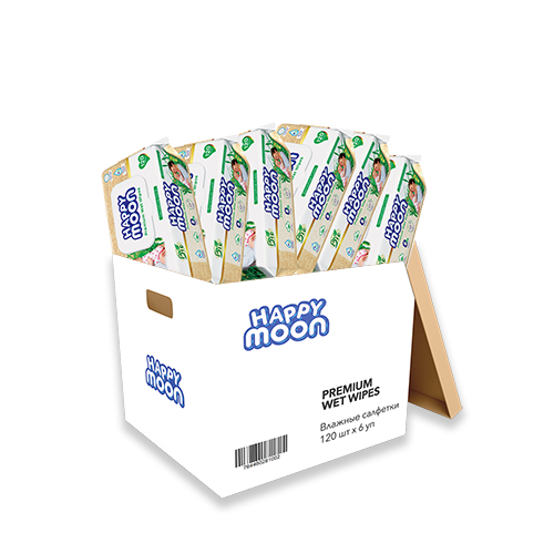 Влажные салфетки Happy Moon Premial 120 шт * 6 упаковок (720 салфеток )