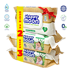 Влажные салфетки Happy Moon Premium 72шт Экопак 2+1