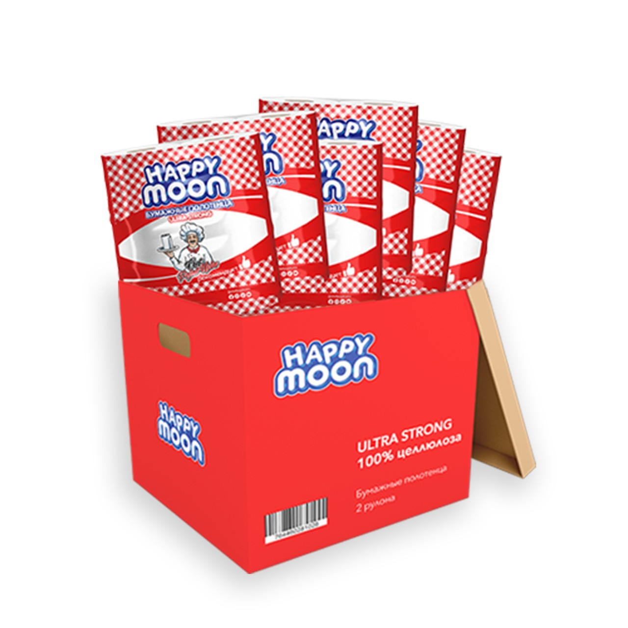 Бумажные полотенца Happy Moon Econom 2 рулона * 6 упаковок (12 рулонов)