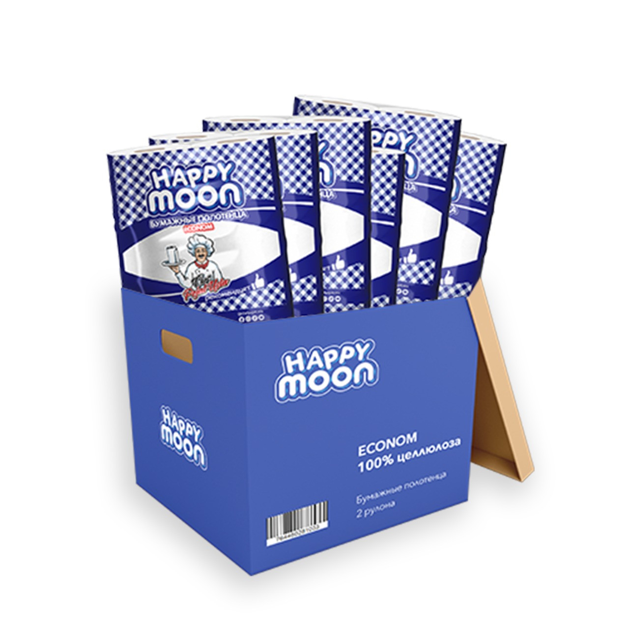 Бумажные полотенца Happy Moon Econom 2 шт * 6 упаковок (12 рулонов)