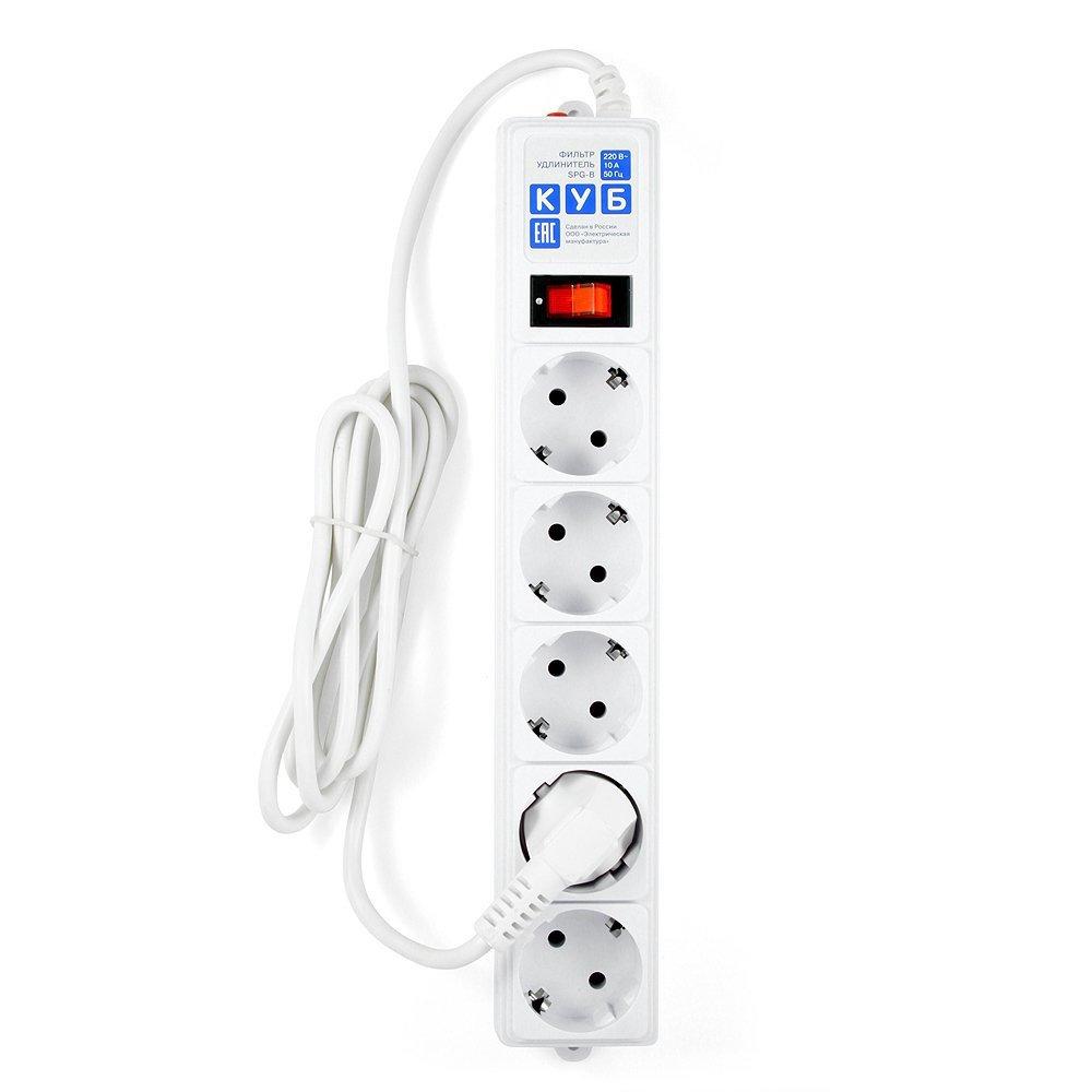 Power Cube SPG-B-6-WHITE Сетевой фильтр 10А/2,2кВт, 1,9м, 5 розеток белый