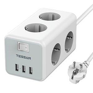 Tessan TS-306 Сетевой фильтр, кабель 2м, 6 розеток, 3 USB, серый
