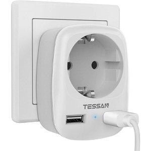 Tessan TS-611-DE Сетевой фильтр, 1 розетка, 2 USB, серый